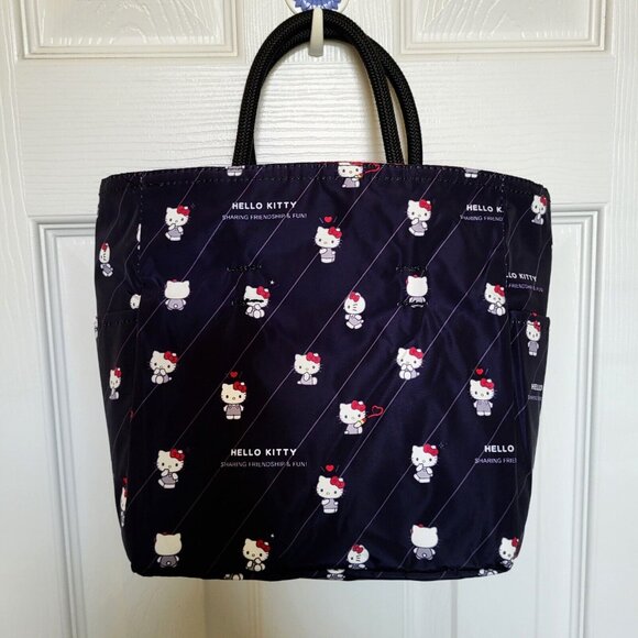 Lesportsac Hello Kitty Reversible 2-Way Smal Mini Tote Black Red Bow - Picture 4 of 4